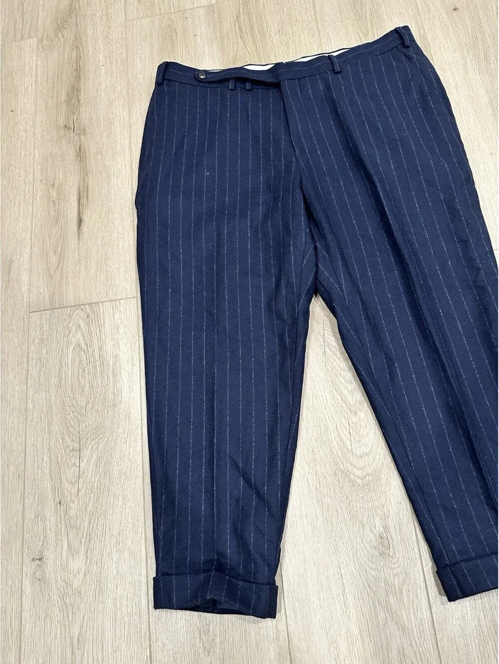 Suitsupply Circular Wool Flannel Striped Navy White Dress Pants Trousers 38x25